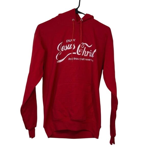Enjoy Jesus Christ Christian Parody Hoodie Size S Thou Shalt Never Thirst - Picture 1 of 7